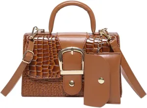 Creative Alligator Embossed Crossbody and Handheld Bag Set PU Leather Shoulder Bags Handbag for Fashionable Ladies