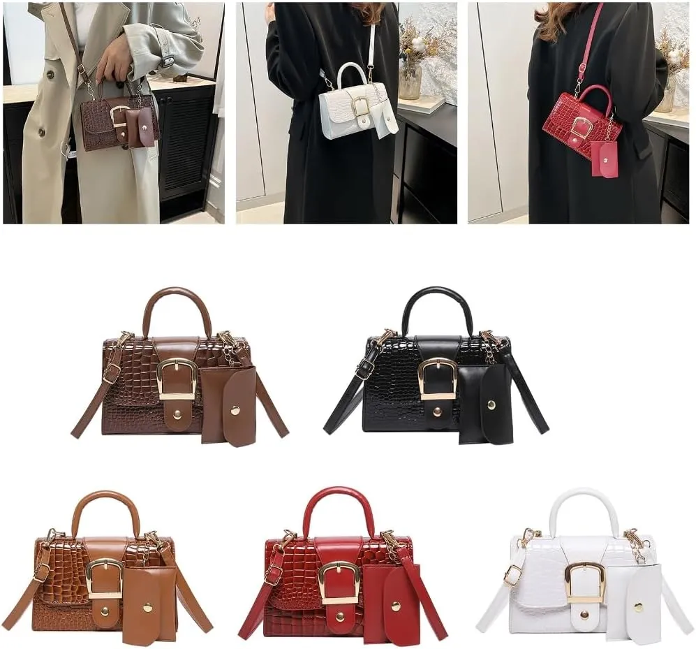 Creative Alligator Embossed Crossbody and Handheld Bag Set PU Leather Shoulder Bags Handbag for Fashionable Ladies