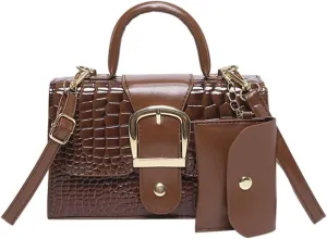 Creative Alligator Embossed Crossbody and Handheld Bag Set PU Leather Shoulder Bags Handbag for Fashionable Ladies