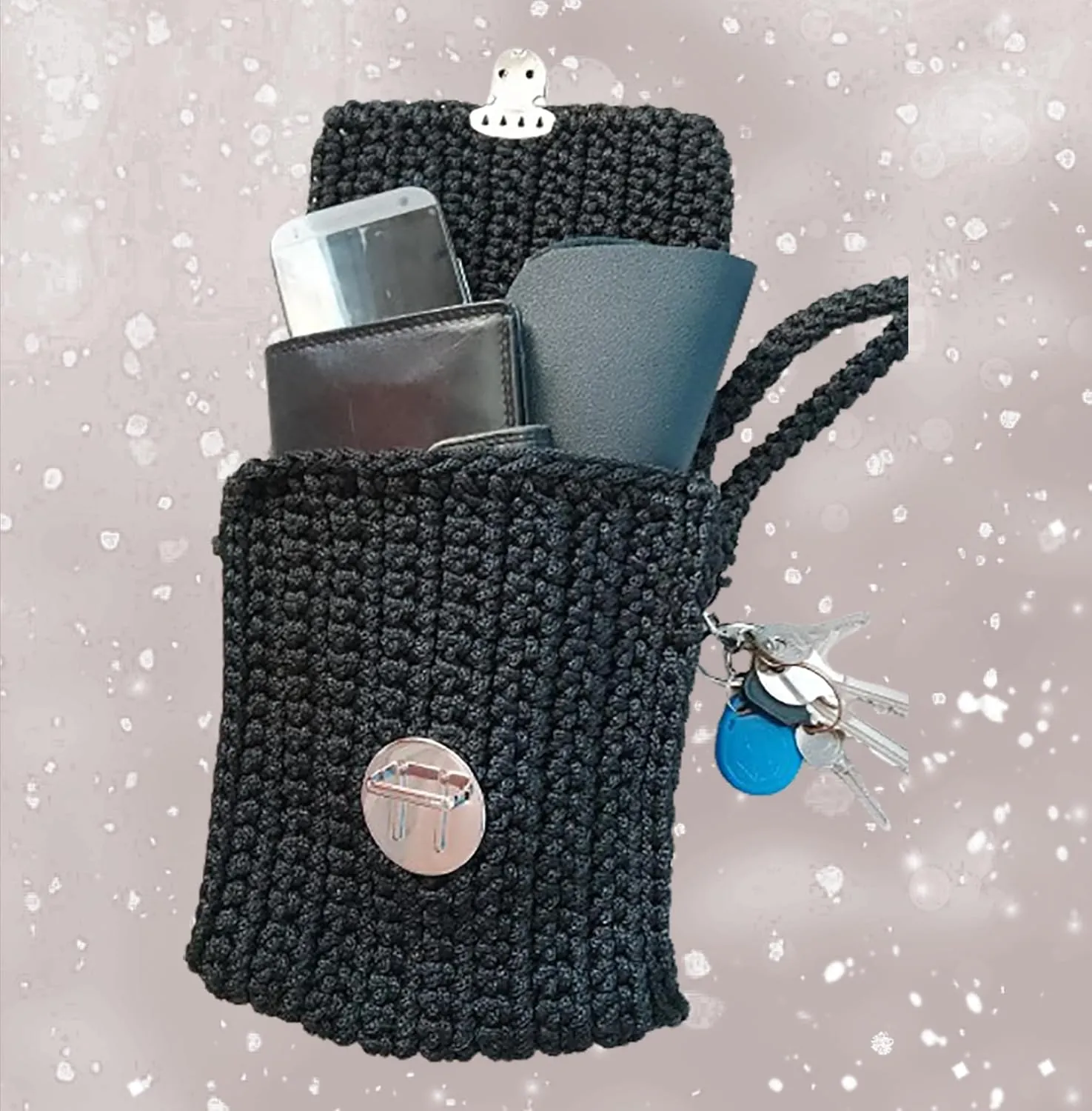 Crochet Crossbody Bag | Elegant and Functional Summer Handbag for Women (Black)