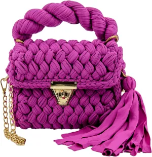 Crochet Shoulder Bag for Women, Crochet Crossbody Bag Purse for Wedding Beach, Evening Clutch Purses for Women with Tassels and Metal Chain