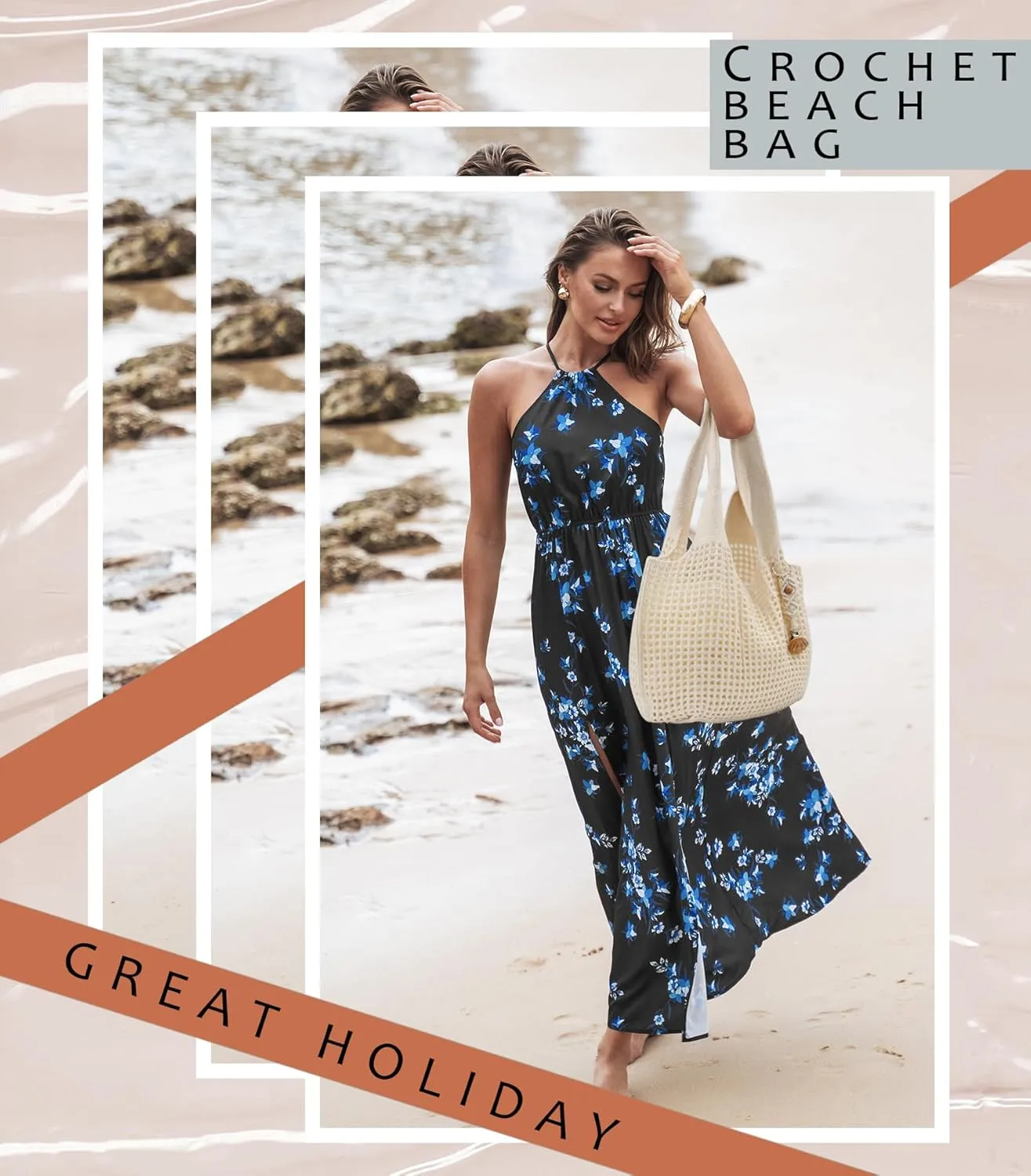Crochet Tote Bag with Macrame Hat Clip for Travel Women Summer Beach Bag Aesthetic Knit Bag Cute Shoulder Bags