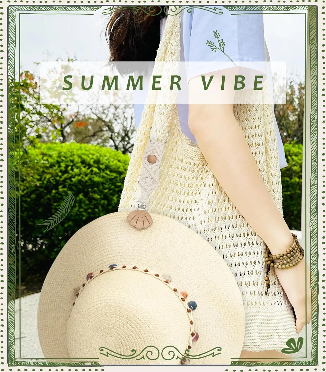 Crochet Tote Bag with Macrame Hat Clip for Travel Women Summer Beach Bag Aesthetic Knit Bag Cute Shoulder Bags