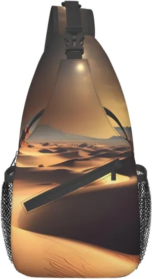 Cross chest bag diagonally Sahara Desert pattern Suitable For Men And Women outdoor hiking Work Daily travel trips, Black, One Size