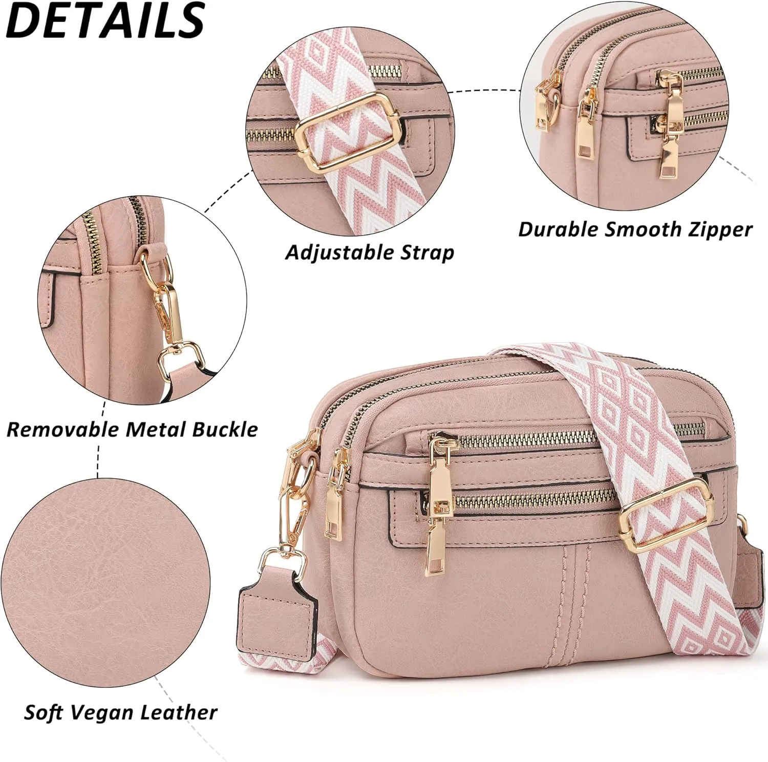 Crossbody Bags for Women, 6-Pockets Purses for Women, Vegan Leather Handbags Shoulder Bag for Travel Shopping