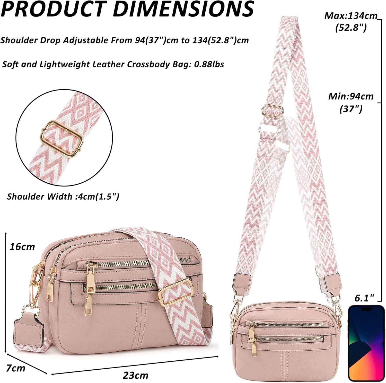 Crossbody Bags for Women, 6-Pockets Purses for Women, Vegan Leather Handbags Shoulder Bag for Travel Shopping