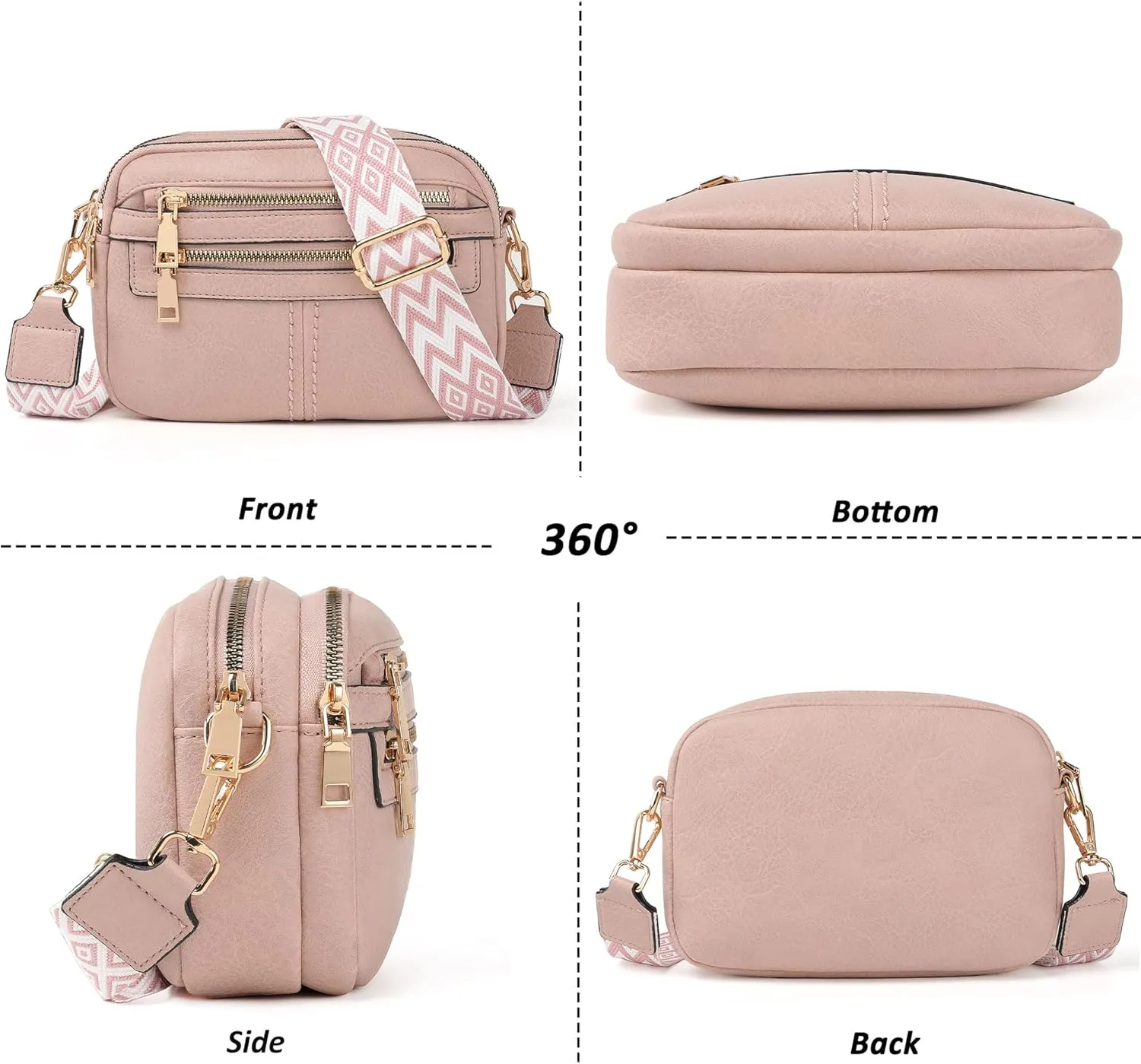Crossbody Bags for Women, 6-Pockets Purses for Women, Vegan Leather Handbags Shoulder Bag for Travel Shopping