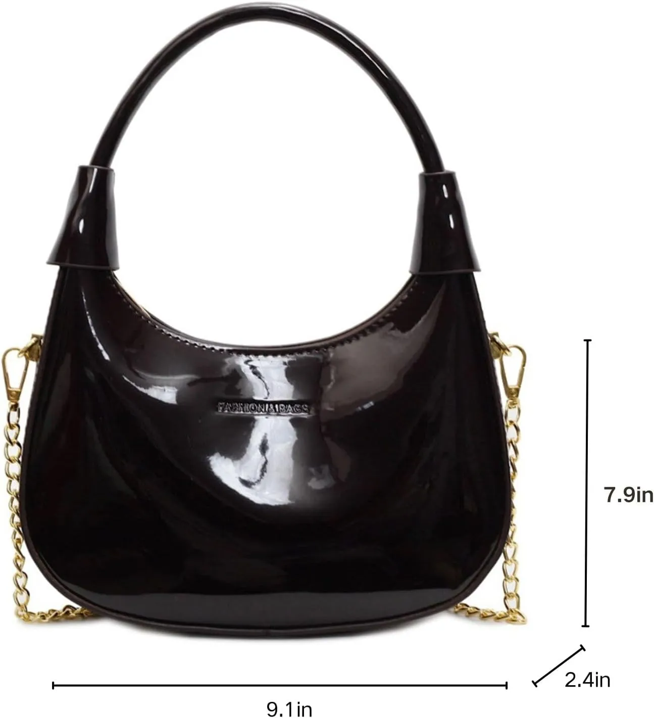 Crossbody Crescent Bag For Women,Trendy Cute Shoulder Bag with Glossy Finish & Chain Strap for Shopping and Dating