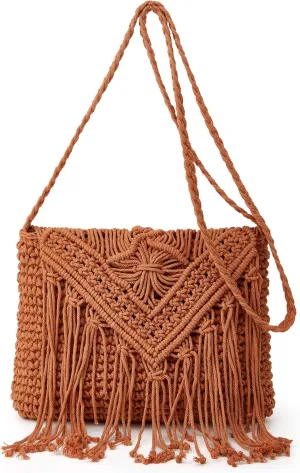 Crossbody Purse for Women Cute Macrame Hobo Satchel Bags Knit Summer Beach Bag Tassels Shoulder Crochet Tote Handbag