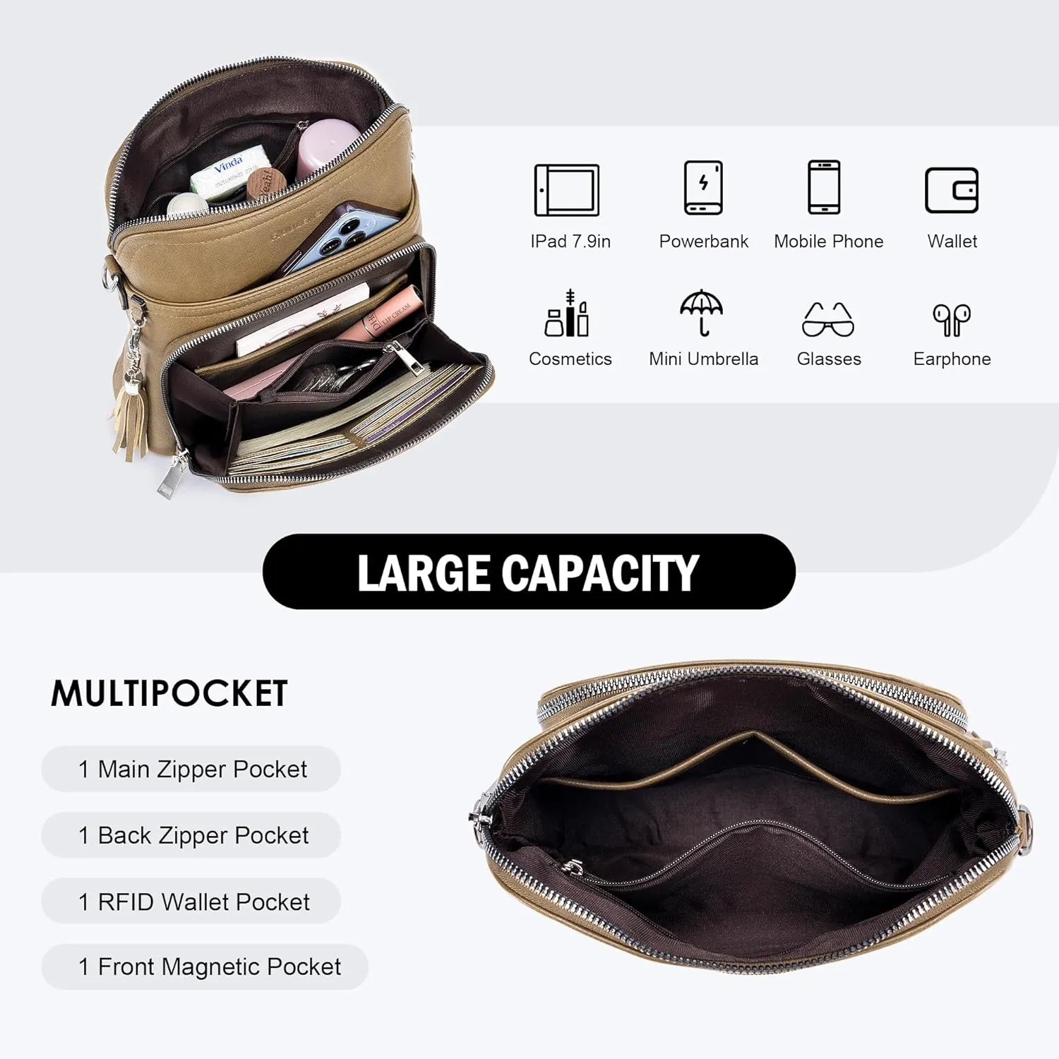 Crossbody Purse for Women,Lightweight Medium Crossbody Bag Soft Leather Women's Shoulder Handbags with Tassel