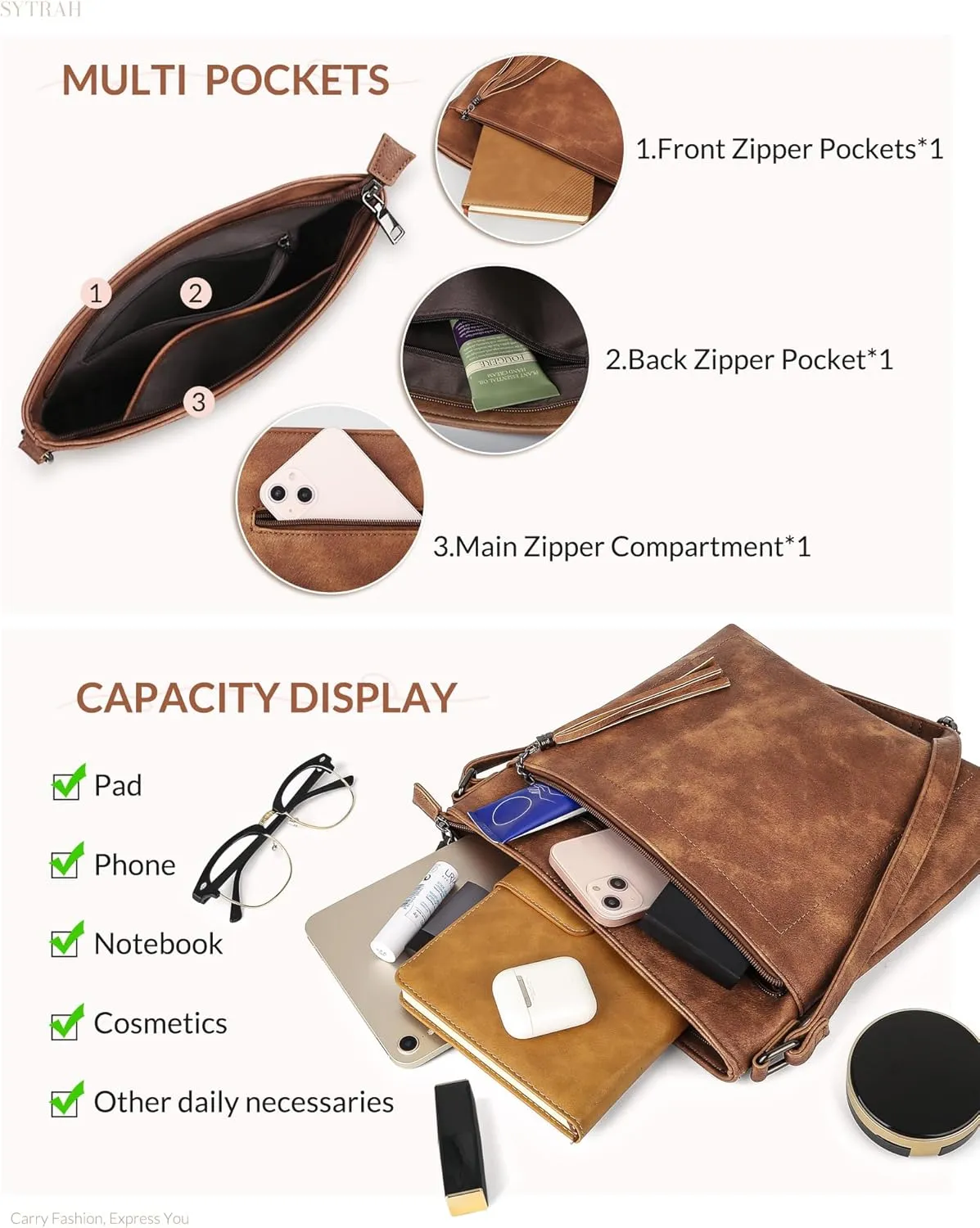 Crossbody Purses for Women, Premium Vagan Leather Crossbody Bag, Adjustable Strap Lightweight Shoulder Bag with Tassel