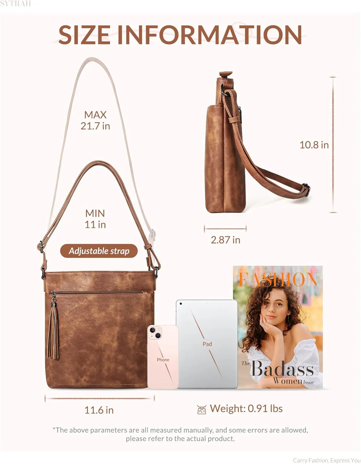 Crossbody Purses for Women, Premium Vagan Leather Crossbody Bag, Adjustable Strap Lightweight Shoulder Bag with Tassel