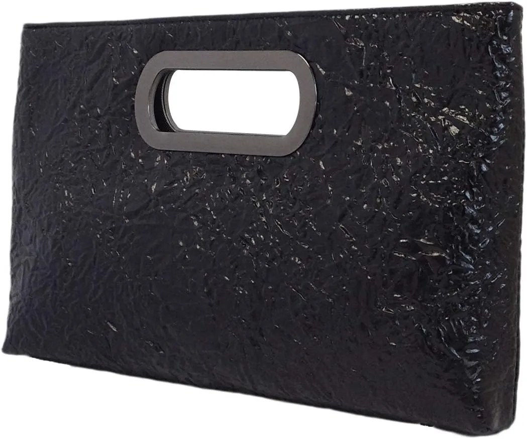 Crushed Metallic Top Handle Clutch