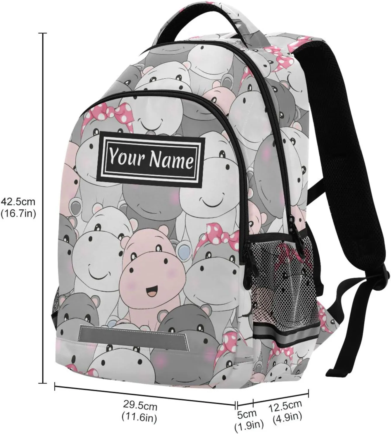 Custom Backpack for Men Women Cute Hippo Personalized Name Kids Backpack for Girls Boys Customized Travel Laptop Bag Casual Backpacks