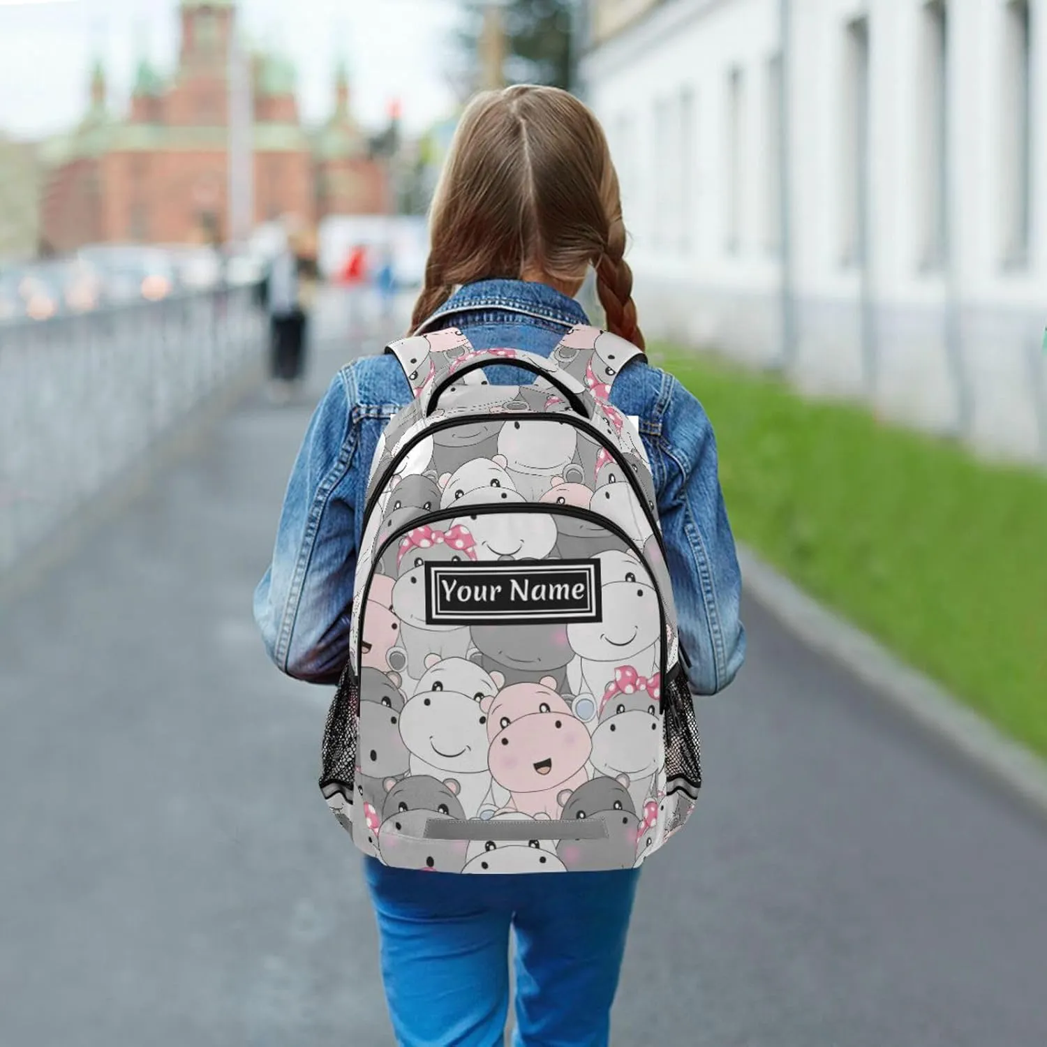 Custom Backpack for Men Women Cute Hippo Personalized Name Kids Backpack for Girls Boys Customized Travel Laptop Bag Casual Backpacks