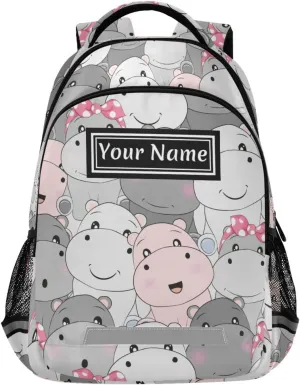Custom Backpack for Men Women Cute Hippo Personalized Name Kids Backpack for Girls Boys Customized Travel Laptop Bag Casual Backpacks