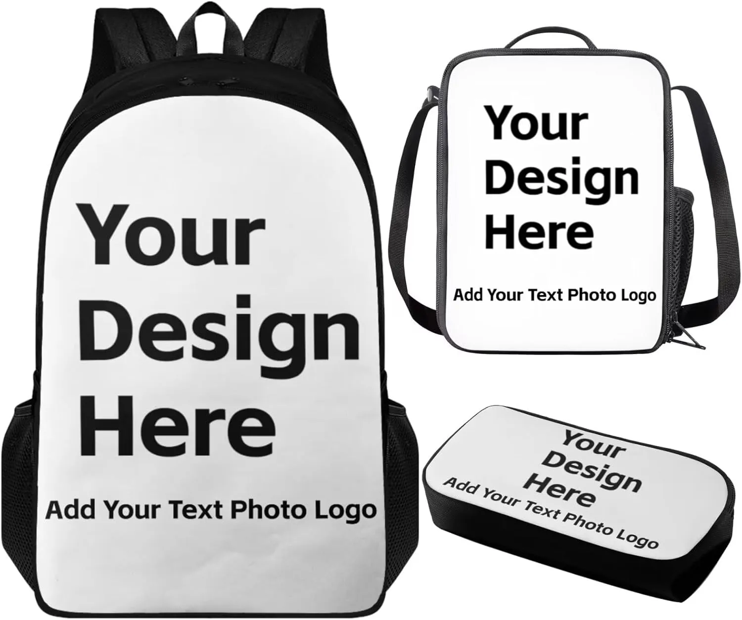 Custom Backpack Personalized 3 in 1 Schoolbag Set with Insulated Lunch Box Pencil Case Backpack Lightweight Schoolbag for School Teen Girls Boys Kids Bookbag for Preschool Elementary School