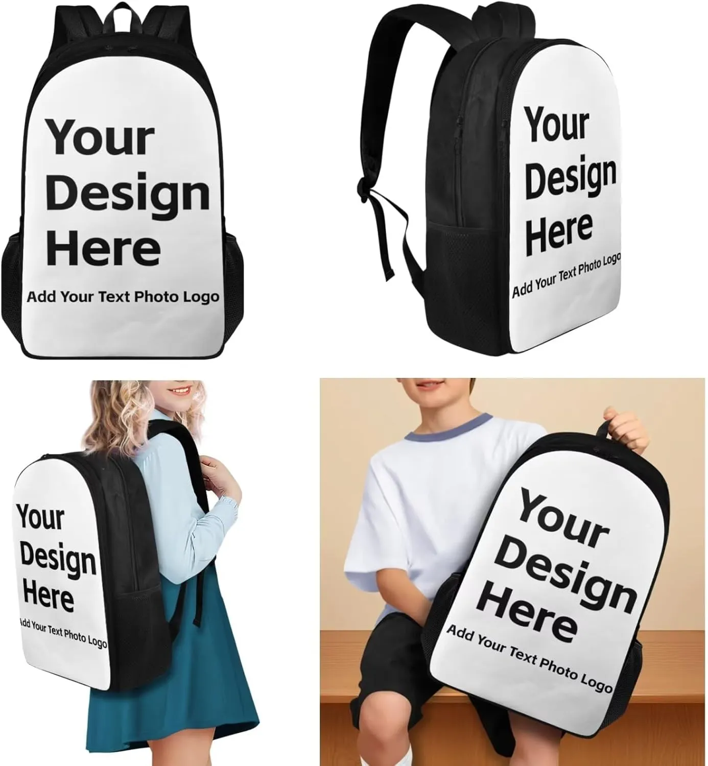 Custom Backpack Personalized 3 in 1 Schoolbag Set with Insulated Lunch Box Pencil Case Backpack Lightweight Schoolbag for School Teen Girls Boys Kids Bookbag for Preschool Elementary School