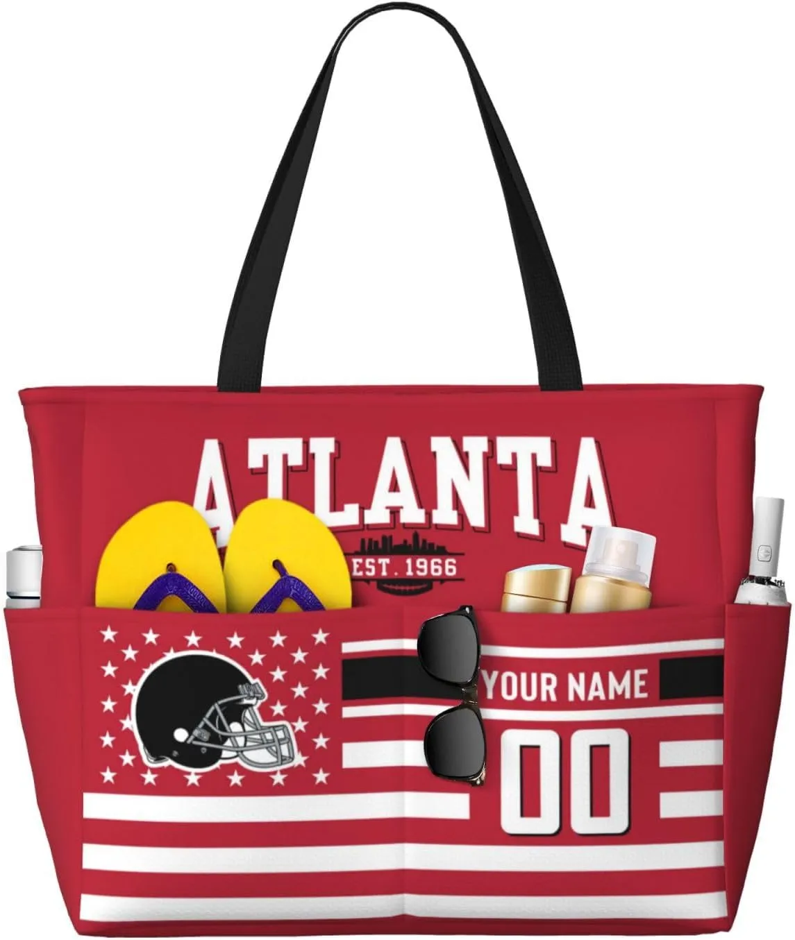 Custom Beach Bag Custom Football Style Large Beach Tote Bag Personalized Add Your Name and Number Shoulder Bag