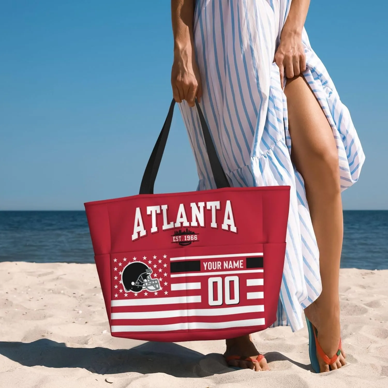 Custom Beach Bag Custom Football Style Large Beach Tote Bag Personalized Add Your Name and Number Shoulder Bag