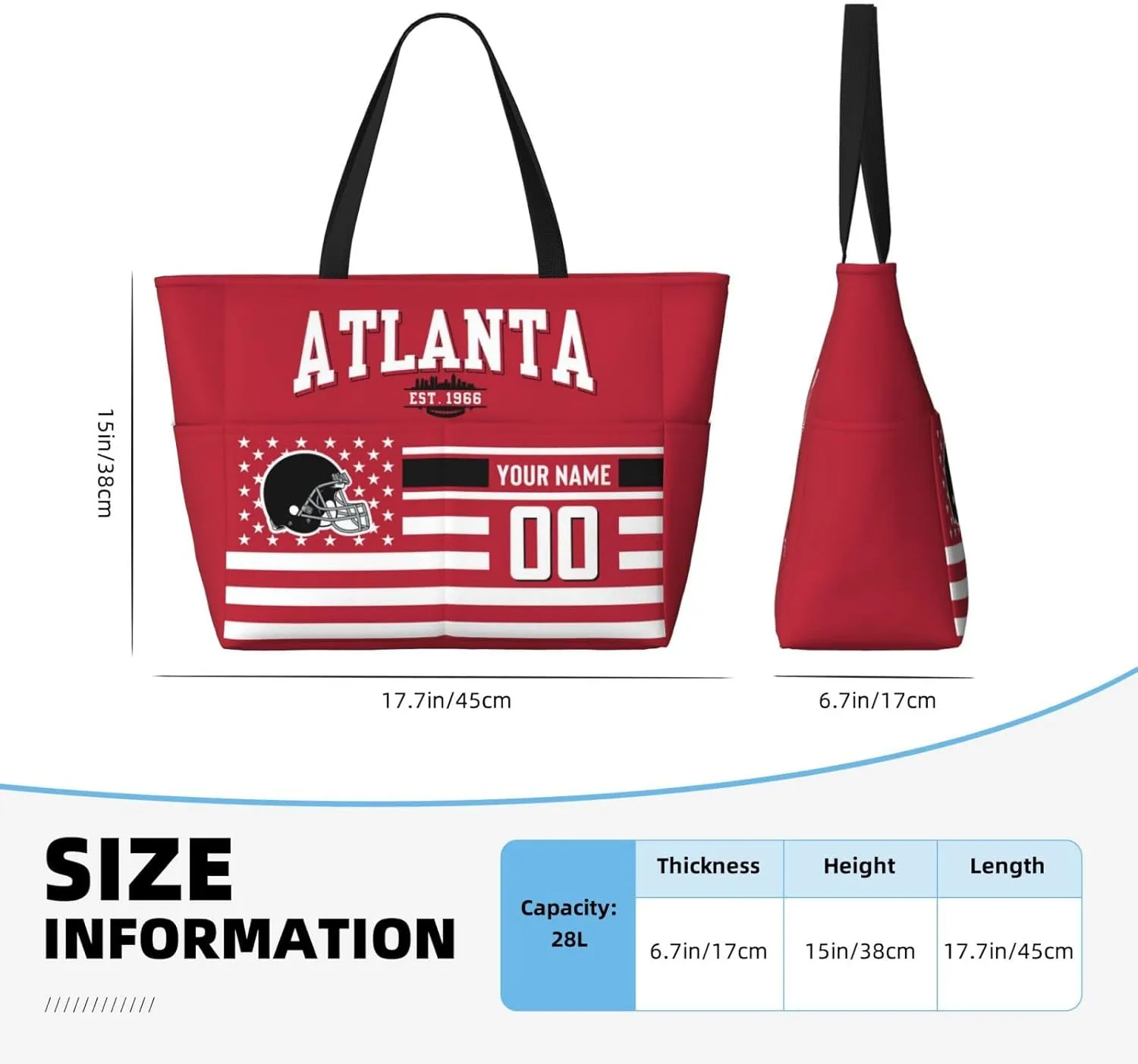 Custom Beach Bag Custom Football Style Large Beach Tote Bag Personalized Add Your Name and Number Shoulder Bag