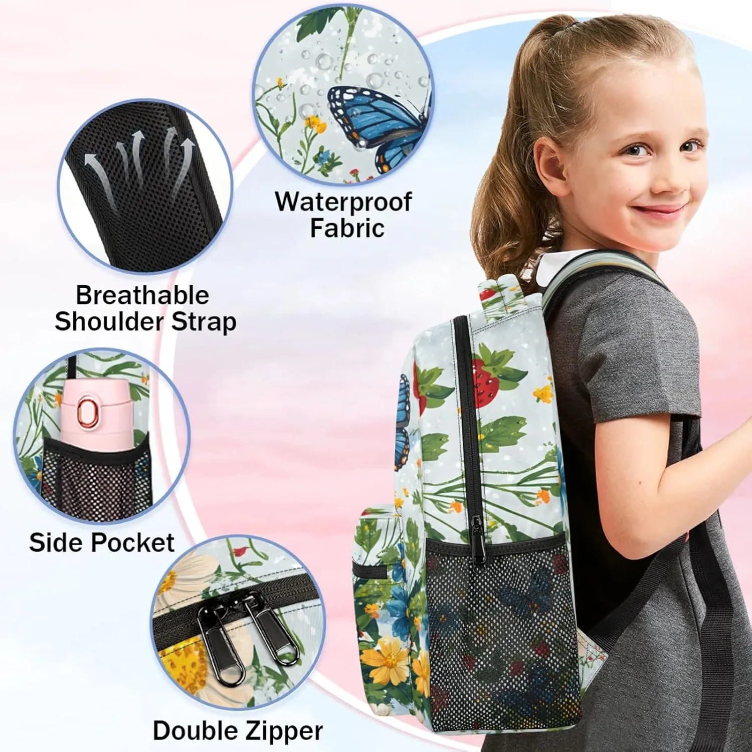 Custom Butterfly Backpack with Name Personalized Waterproof Casual Daypack Spring Butterflies Rustic Floral Customize Laptop Backpacks for Women Men