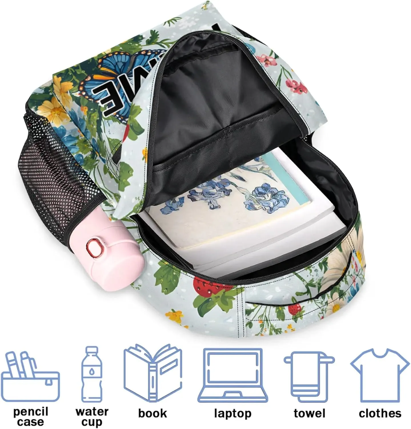 Custom Butterfly Backpack with Name Personalized Waterproof Casual Daypack Spring Butterflies Rustic Floral Customize Laptop Backpacks for Women Men