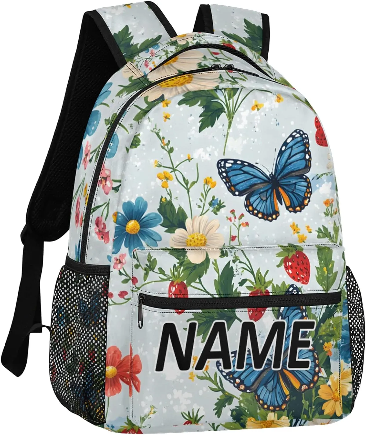 Custom Butterfly Backpack with Name Personalized Waterproof Casual Daypack Spring Butterflies Rustic Floral Customize Laptop Backpacks for Women Men