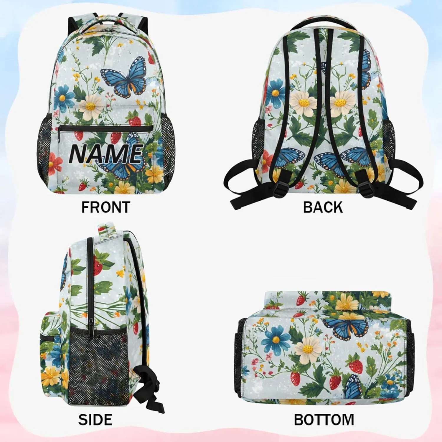 Custom Butterfly Backpack with Name Personalized Waterproof Casual Daypack Spring Butterflies Rustic Floral Customize Laptop Backpacks for Women Men