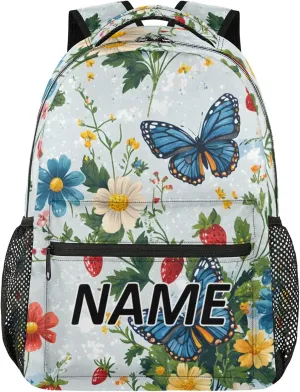 Custom Butterfly Backpack with Name Personalized Waterproof Casual Daypack Spring Butterflies Rustic Floral Customize Laptop Backpacks for Women Men