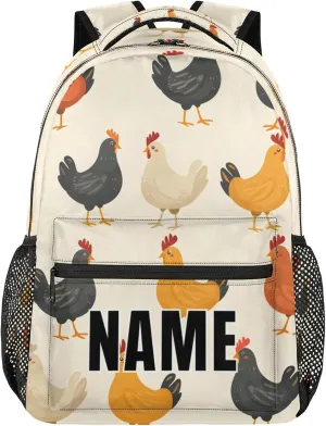 Custom Chicken Farmhouse Backpack with Name Personalized Waterproof Casual Daypack Rustic Modern Customize Laptop Backpacks for Women Men
