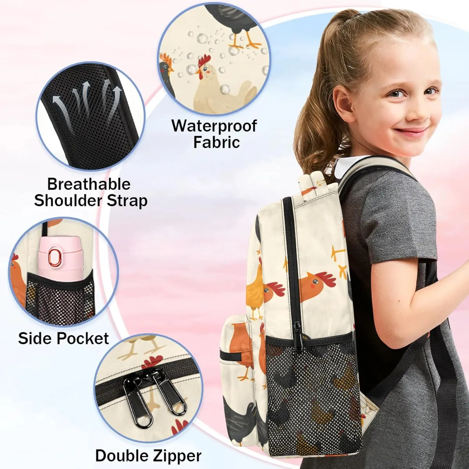 Custom Chicken Farmhouse Backpack with Name Personalized Waterproof Casual Daypack Rustic Modern Customize Laptop Backpacks for Women Men