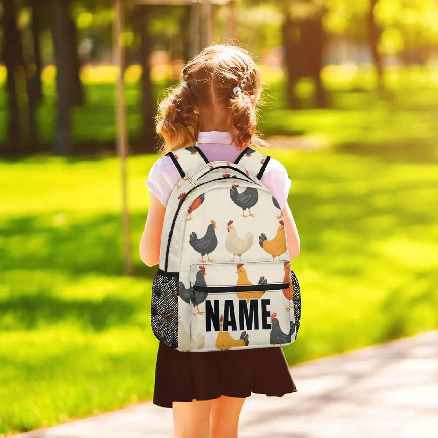 Custom Chicken Farmhouse Backpack with Name Personalized Waterproof Casual Daypack Rustic Modern Customize Laptop Backpacks for Women Men