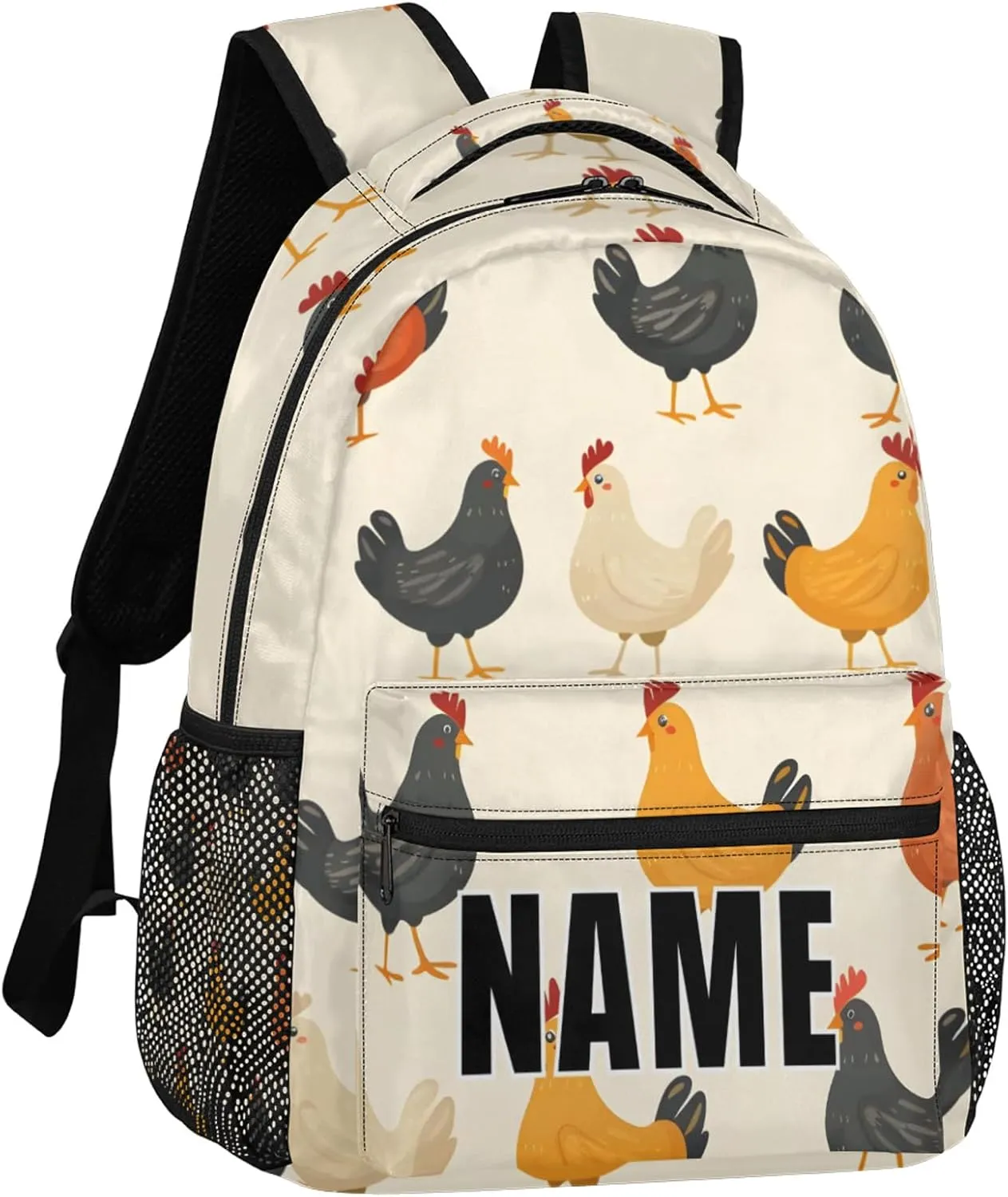 Custom Chicken Farmhouse Backpack with Name Personalized Waterproof Casual Daypack Rustic Modern Customize Laptop Backpacks for Women Men