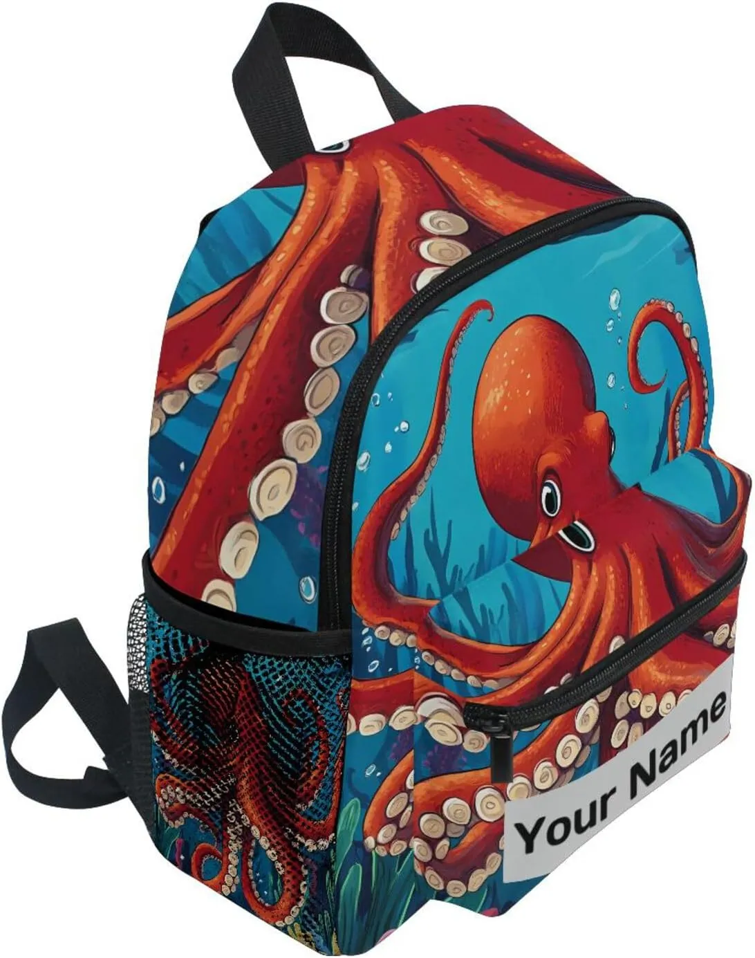 Custom Cute Ocean Animal Octopuses Kids Backpack for Girls Boys, Sea Shake Toddler Casual Daypack Backpacks, Personalized with Kid's Name Preschool School Bag, Children Travel Bookbag with Chest Strap