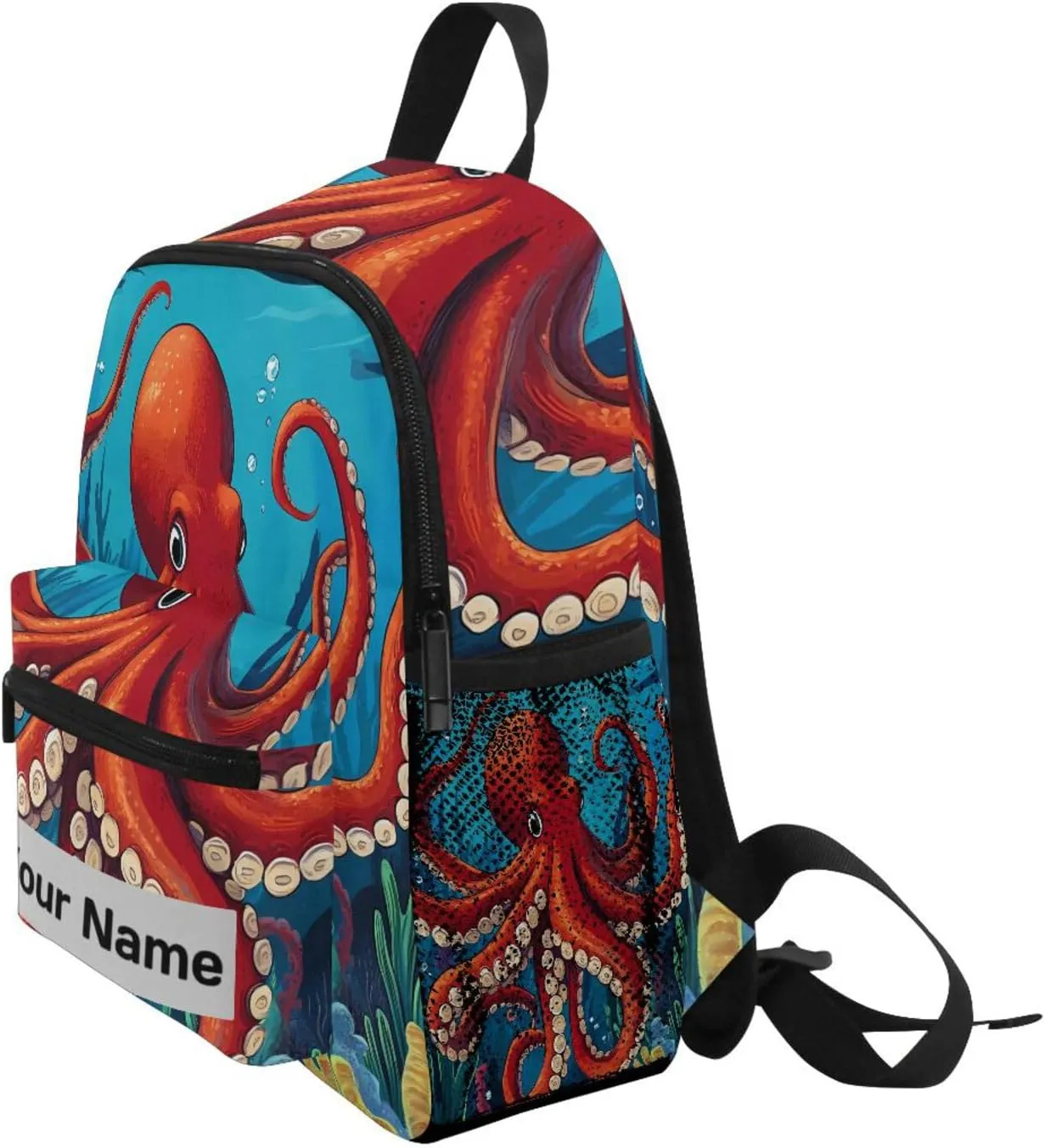 Custom Cute Ocean Animal Octopuses Kids Backpack for Girls Boys, Sea Shake Toddler Casual Daypack Backpacks, Personalized with Kid's Name Preschool School Bag, Children Travel Bookbag with Chest Strap