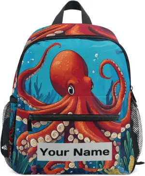 Custom Cute Ocean Animal Octopuses Kids Backpack for Girls Boys, Sea Shake Toddler Casual Daypack Backpacks, Personalized with Kid's Name Preschool School Bag, Children Travel Bookbag with Chest Strap