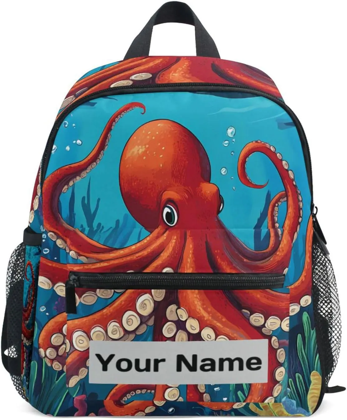 Custom Cute Ocean Animal Octopuses Kids Backpack for Girls Boys, Sea Shake Toddler Casual Daypack Backpacks, Personalized with Kid's Name Preschool School Bag, Children Travel Bookbag with Chest Strap