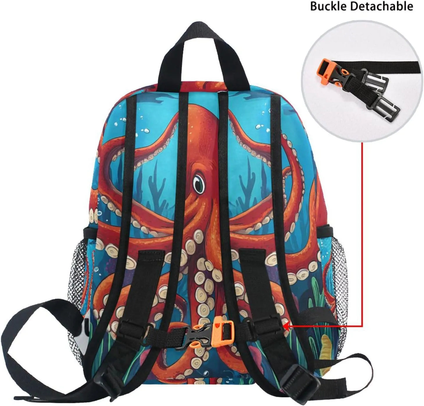 Custom Cute Ocean Animal Octopuses Kids Backpack for Girls Boys, Sea Shake Toddler Casual Daypack Backpacks, Personalized with Kid's Name Preschool School Bag, Children Travel Bookbag with Chest Strap