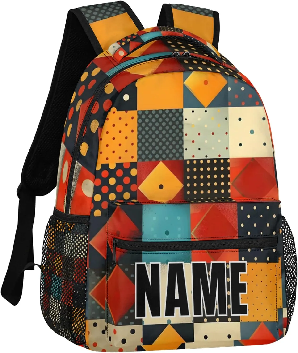 Custom Rhombus Squares Tile Art Backpack with Name Personalized Waterproof Casual Daypack Geometric Customize Laptop Backpacks for Women Men