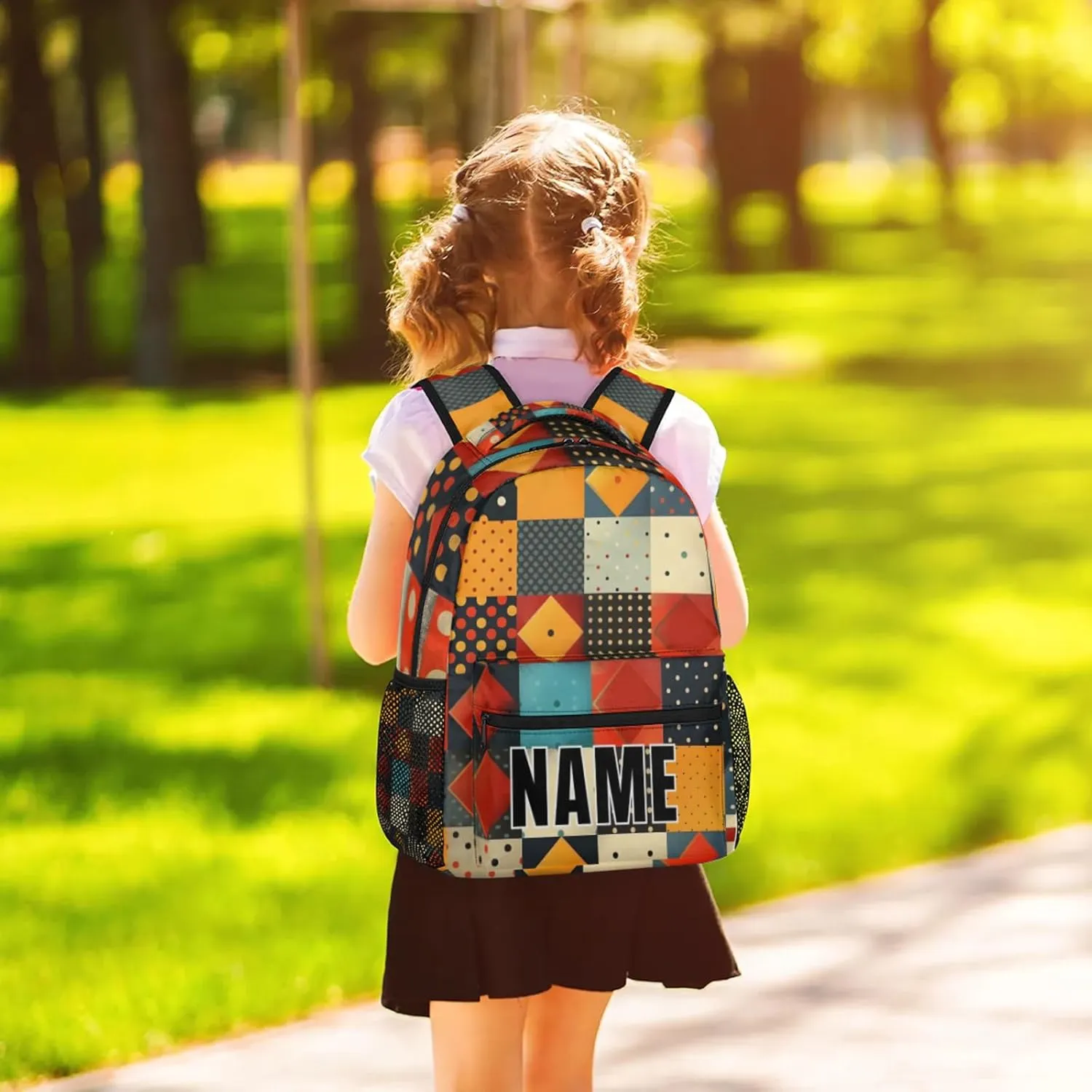 Custom Rhombus Squares Tile Art Backpack with Name Personalized Waterproof Casual Daypack Geometric Customize Laptop Backpacks for Women Men