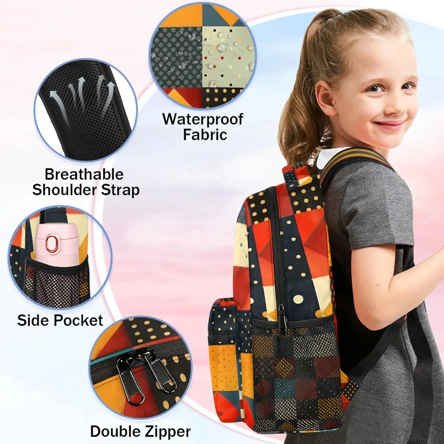 Custom Rhombus Squares Tile Art Backpack with Name Personalized Waterproof Casual Daypack Geometric Customize Laptop Backpacks for Women Men