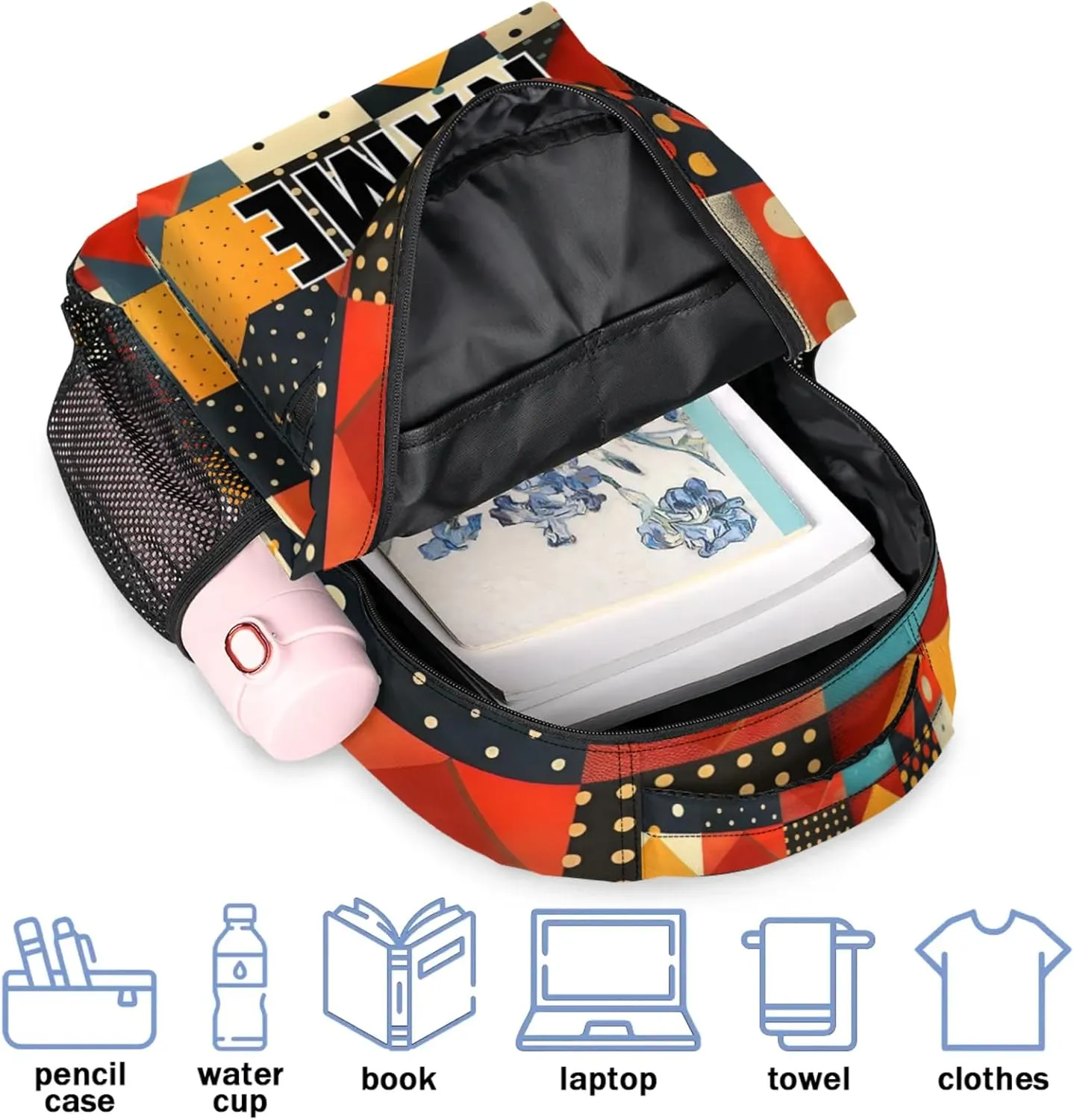 Custom Rhombus Squares Tile Art Backpack with Name Personalized Waterproof Casual Daypack Geometric Customize Laptop Backpacks for Women Men