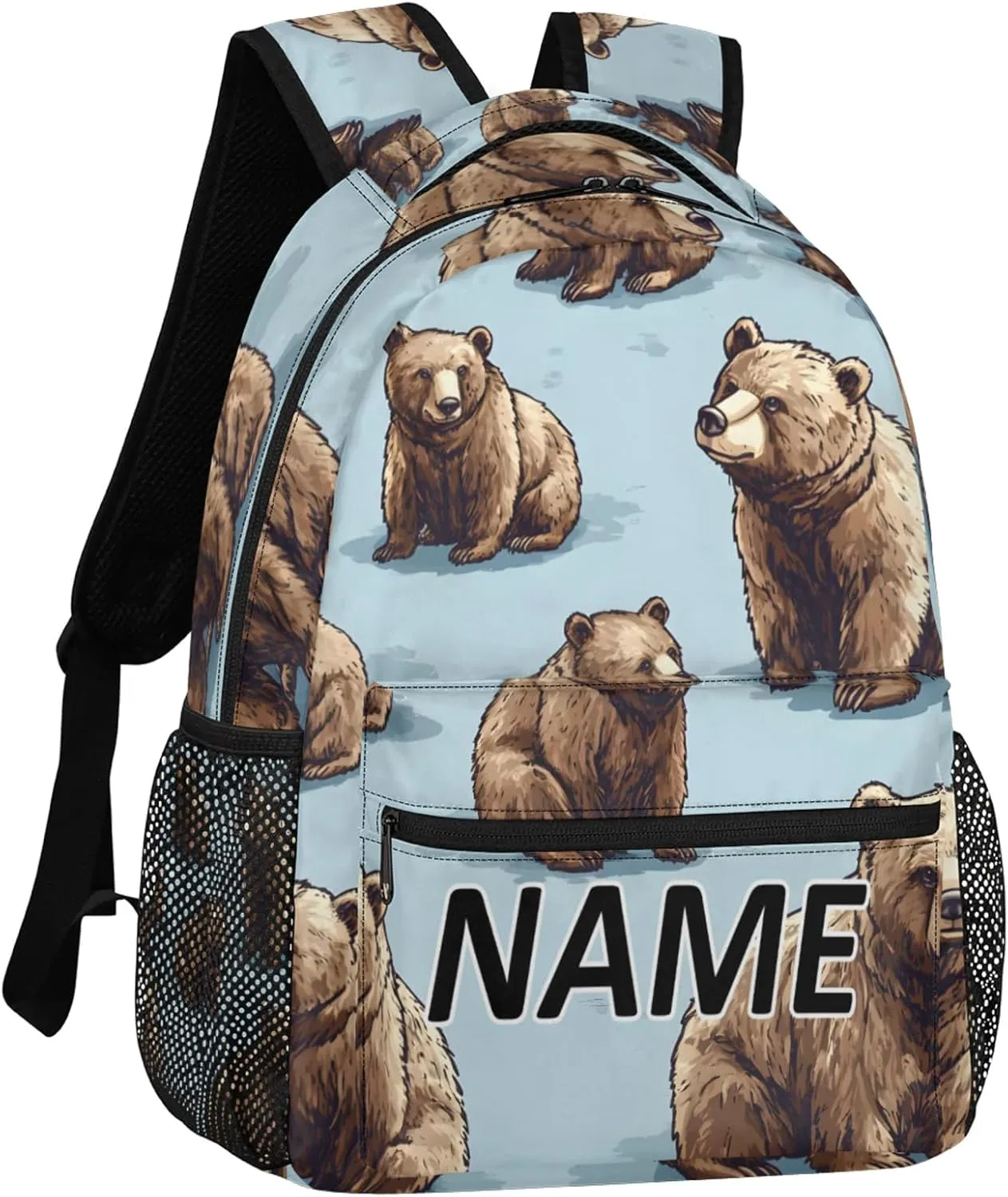 Custom Rustic Backpack with Name Personalized Waterproof Casual Daypack Cute Funny Bear Customize Laptop Backpacks for Women Men