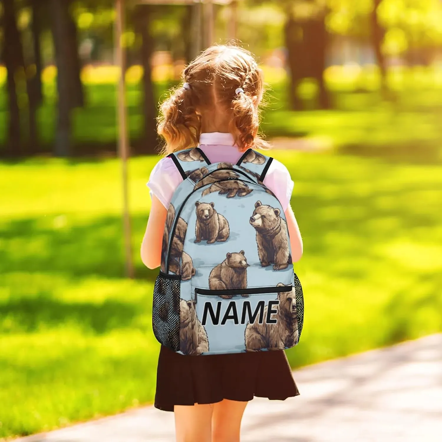 Custom Rustic Backpack with Name Personalized Waterproof Casual Daypack Cute Funny Bear Customize Laptop Backpacks for Women Men