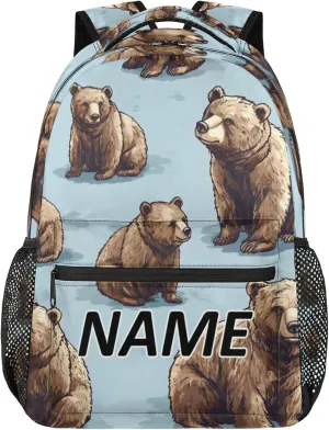 Custom Rustic Backpack with Name Personalized Waterproof Casual Daypack Cute Funny Bear Customize Laptop Backpacks for Women Men