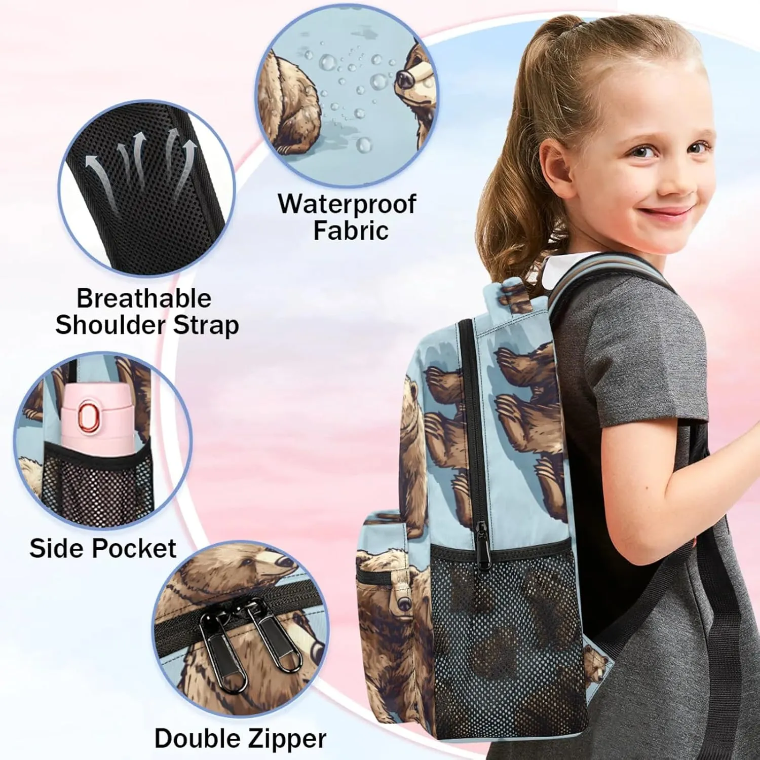 Custom Rustic Backpack with Name Personalized Waterproof Casual Daypack Cute Funny Bear Customize Laptop Backpacks for Women Men