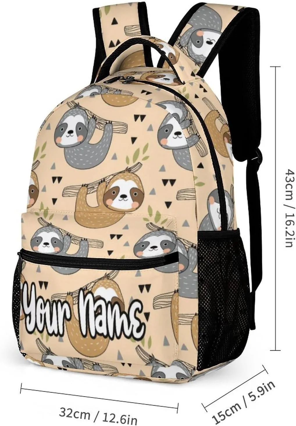 Custom Sloth Backpack for Kids Girls Boys School, 16 Inches Cute Sloths Theme Bookbag, Adjustable, Lightweight, Large Capacity, Colorful Daily Casual Backpacks