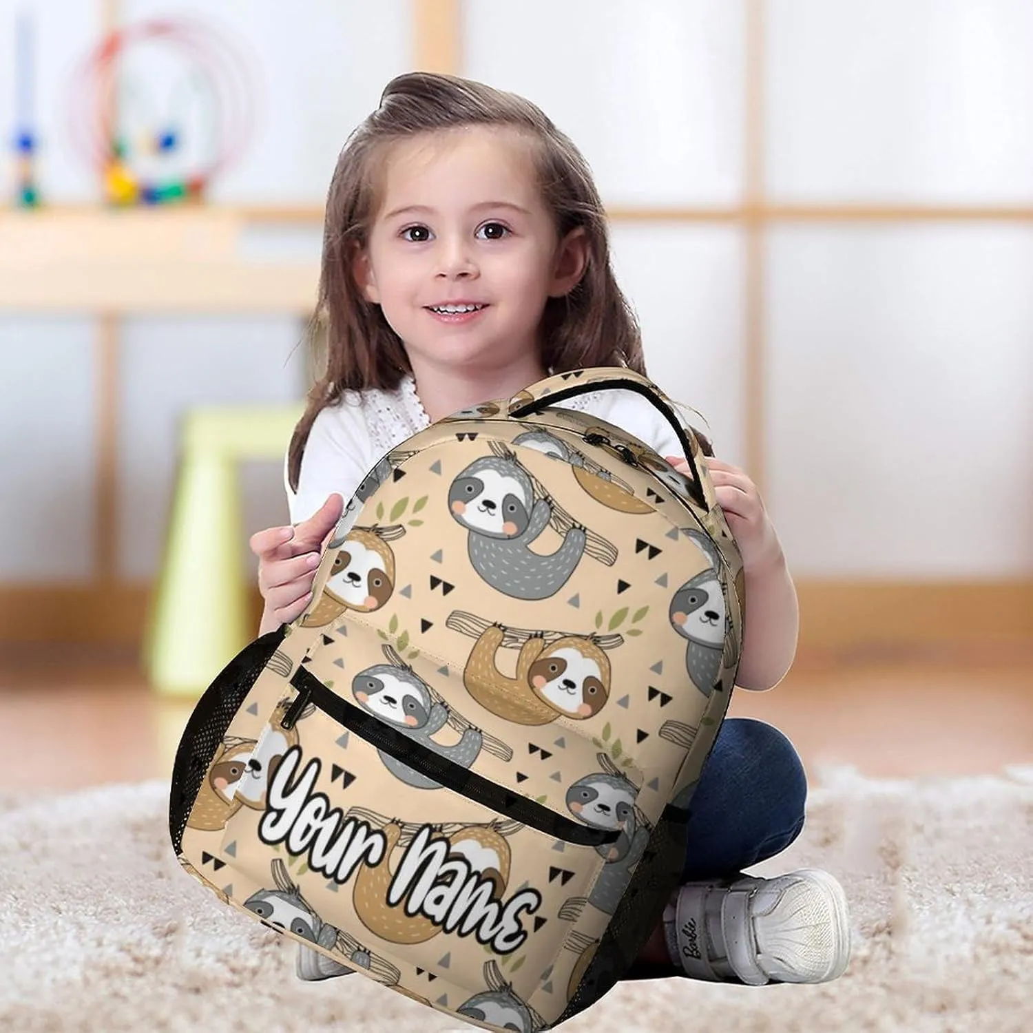 Custom Sloth Backpack for Kids Girls Boys School, 16 Inches Cute Sloths Theme Bookbag, Adjustable, Lightweight, Large Capacity, Colorful Daily Casual Backpacks