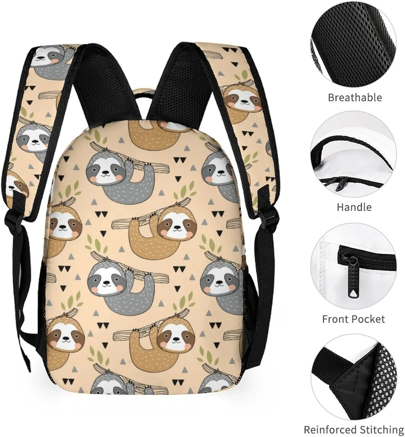Custom Sloth Backpack for Kids Girls Boys School, 16 Inches Cute Sloths Theme Bookbag, Adjustable, Lightweight, Large Capacity, Colorful Daily Casual Backpacks